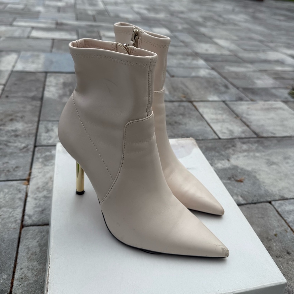 Zara Cream Heeled Boots with Gold Heel